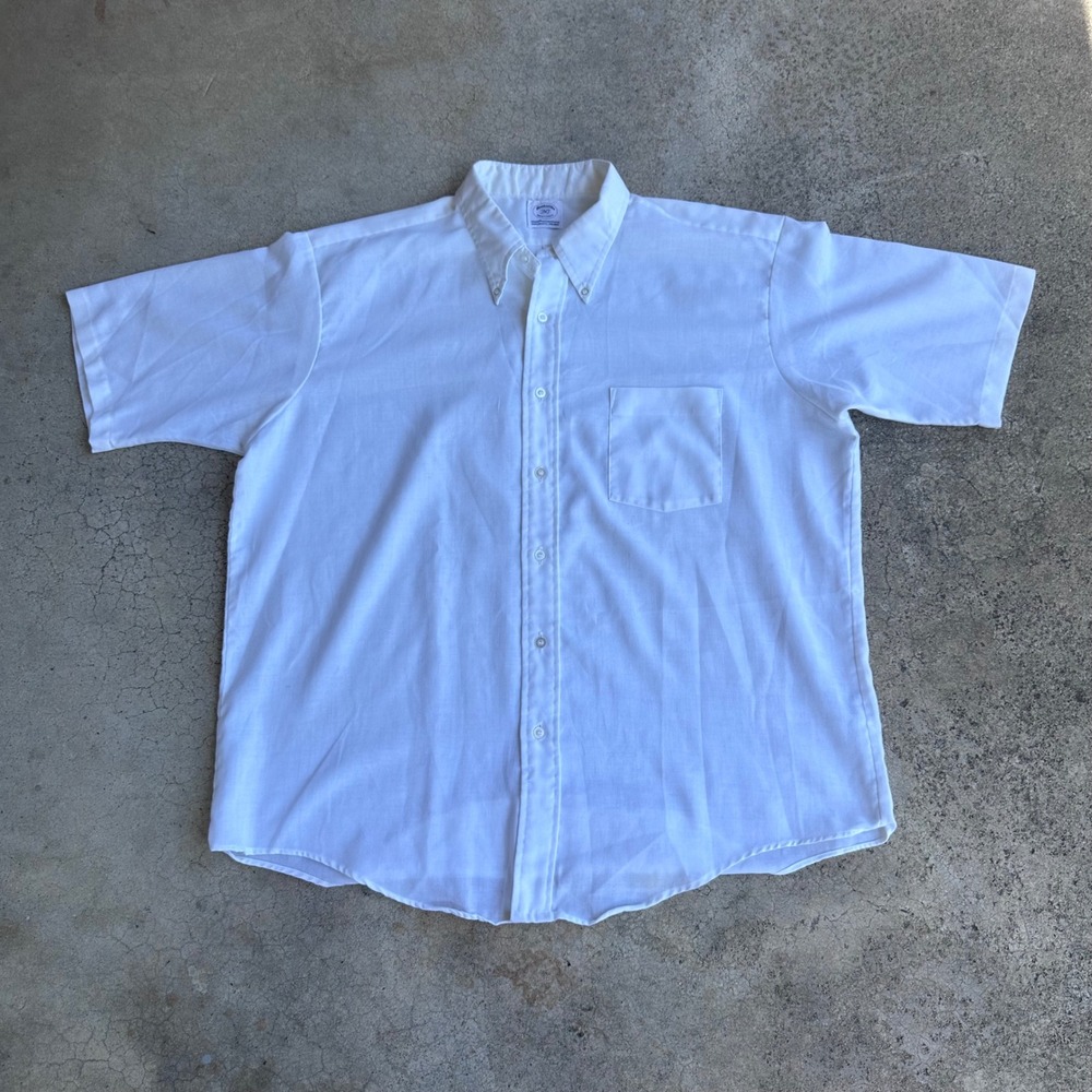 Manhattan Button Down Shirt Mens XL White Excellent Short Sleeve Vintage DQ